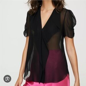 NWT $88 Babaton Black Jax Sheer Blouse